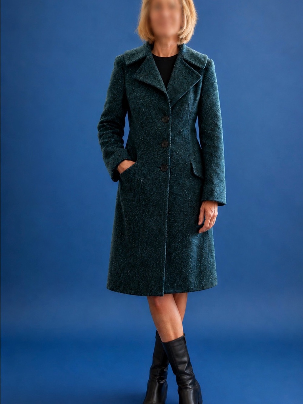 Elegant Teal Wool Blend Coat | Tailored Fit | Classic Statement Piece
